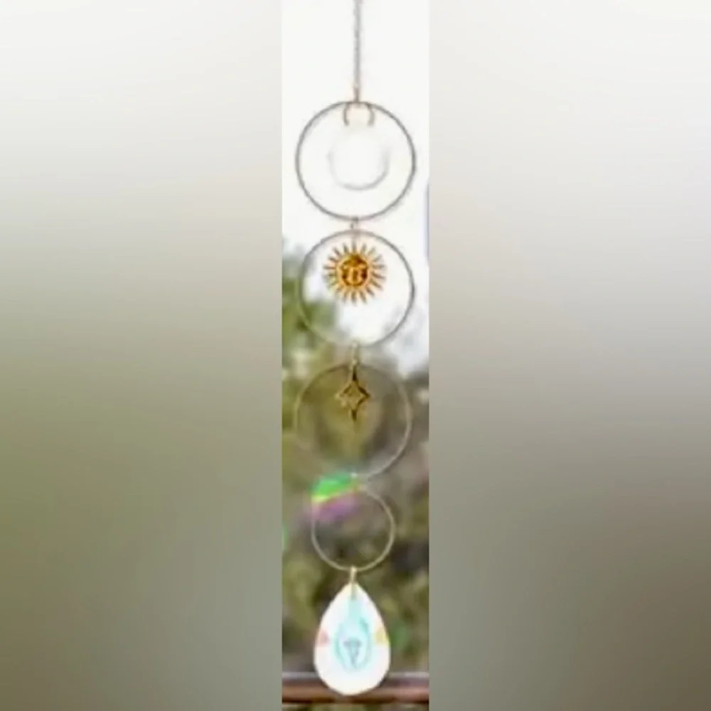 Hanging Gold Crystal Suncatcher Colorful Prism Pendant 16in